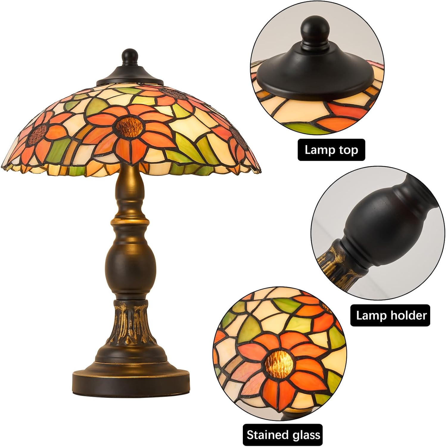 Tiffany Style Table Lamp, Stained Glass Table Light,Art Craft Antique Decor Lamp for Bedside Nightstand Bedroom Living Room Home Office ect