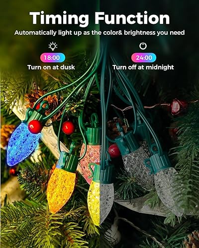 Miniatura 6 de litogo Luces de Navidad C9 para exteriores con control remoto, 84 pies, 50 luces LED RGB que cambian de color con temporizador, luces de hadas