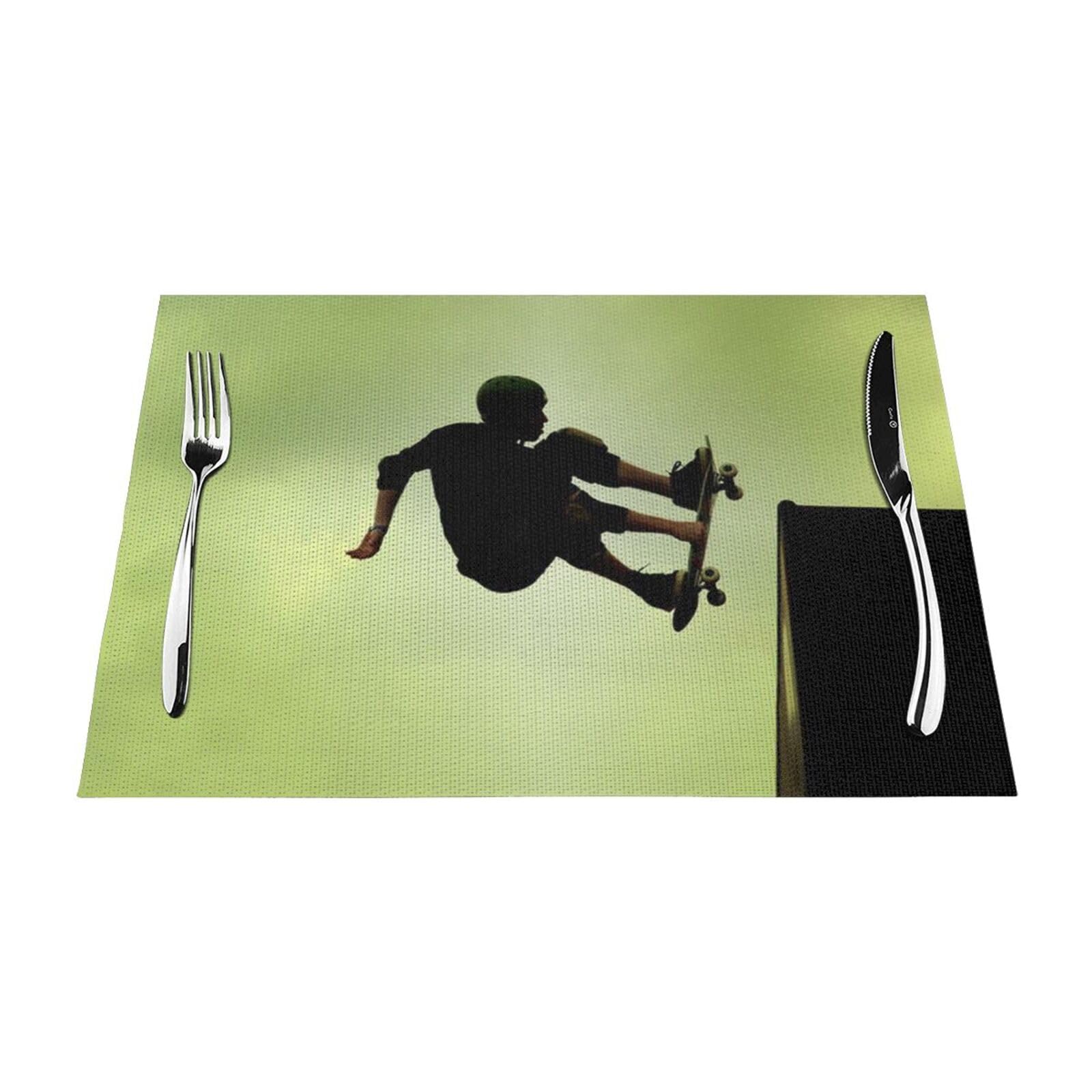 PVC Placemat Set of 1 PCS, 45x30 CM, Skateboard Printed Non-Slip Heat Resistant Place Mats for Kitchen Dining Table Indoor Outdoor