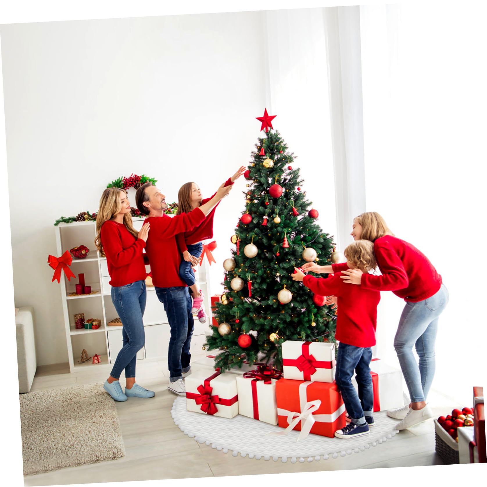 Hemobllo Weihnachtsbaum Decke, Weihnachtsbaum Rock, 36 Zoll Runde Herzmuster, Weiß Plüsch für Verzierung Bodendekoration Weihnachtsdeko