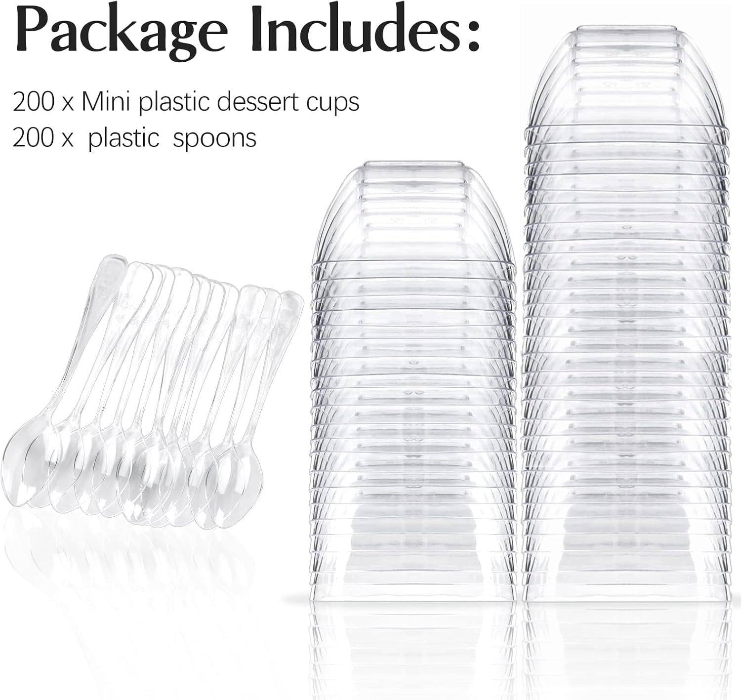 TOFLEN 200ct 2 oz Mini Dessert Cups with Spoons, Clear Plastic Reusable Small Party Serving Cups for Appetizers, Hors D'oeuvres Plates