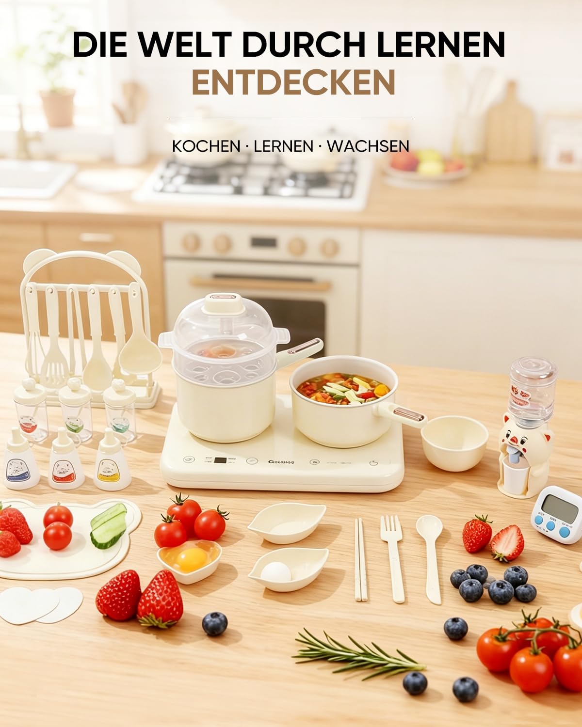 Hot Pot électrique à double plaque de cuisson - Mini multicuiseur électrique - Avec cuiseur vapeur et marmite à soupe - Compact, facile à nettoyer - Beige