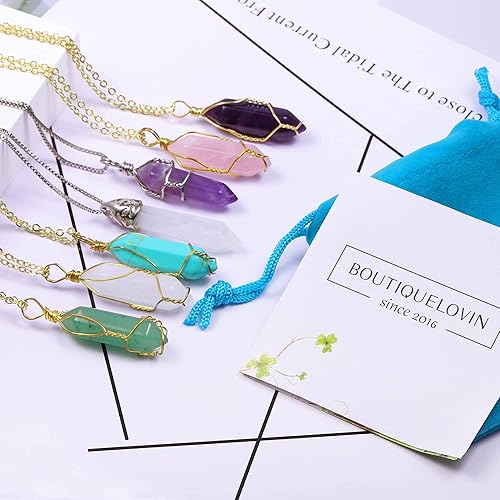 Miniatura 8 de BOUTIQUELOVIN Colgante hexagonal de piedra de cuarzo natural, cristal curativo, collar de piedras preciosas para mujer