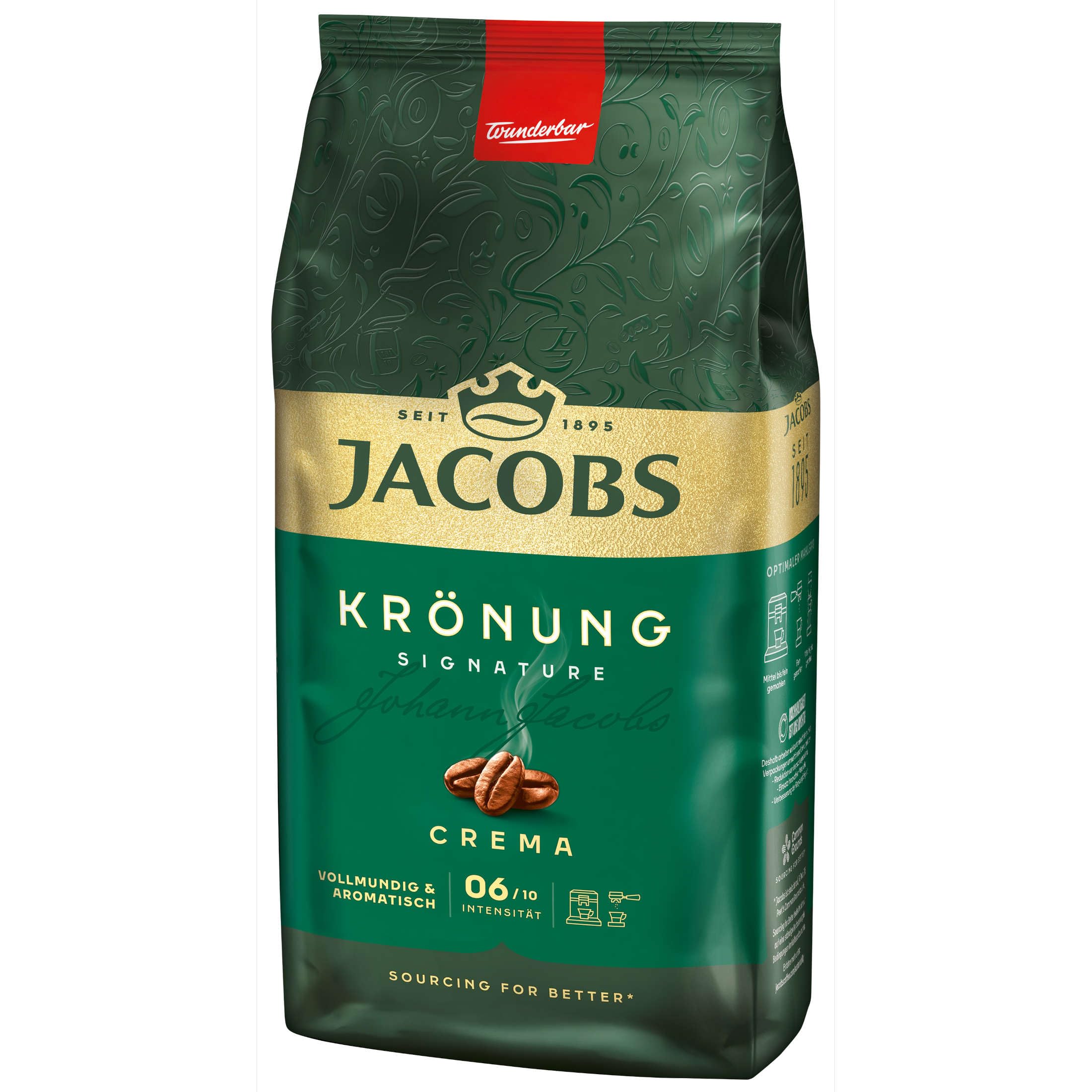 Jacobs Krönung Crema, Kaffee Ganze Bohne 4er Pack, (4 x 1000 g)