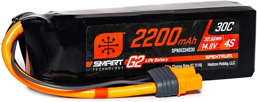 Spektrum 14.8V 2200mAh 4S 30C Smart LiPo G2 IC3, SPMX224S30, Medium