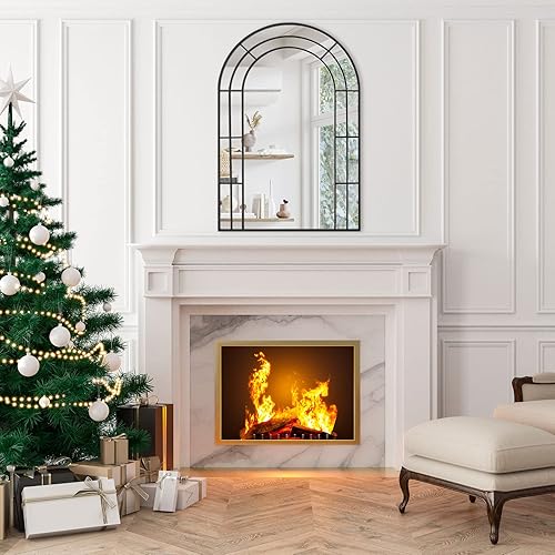 Miniatura 6 de Muzilife Espejo de ventana arqueado de 31 x 47 pulgadas, espejo de pared de baño con marco de metal pulido a mano, verticalmente para decoración de