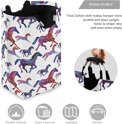 Miniatura 3 de visesunny Cesto de ropa grande con asa de animales de caballo bonito con asa, plegable, duradera, bolsa de lavandería, contenedor de juguetes para