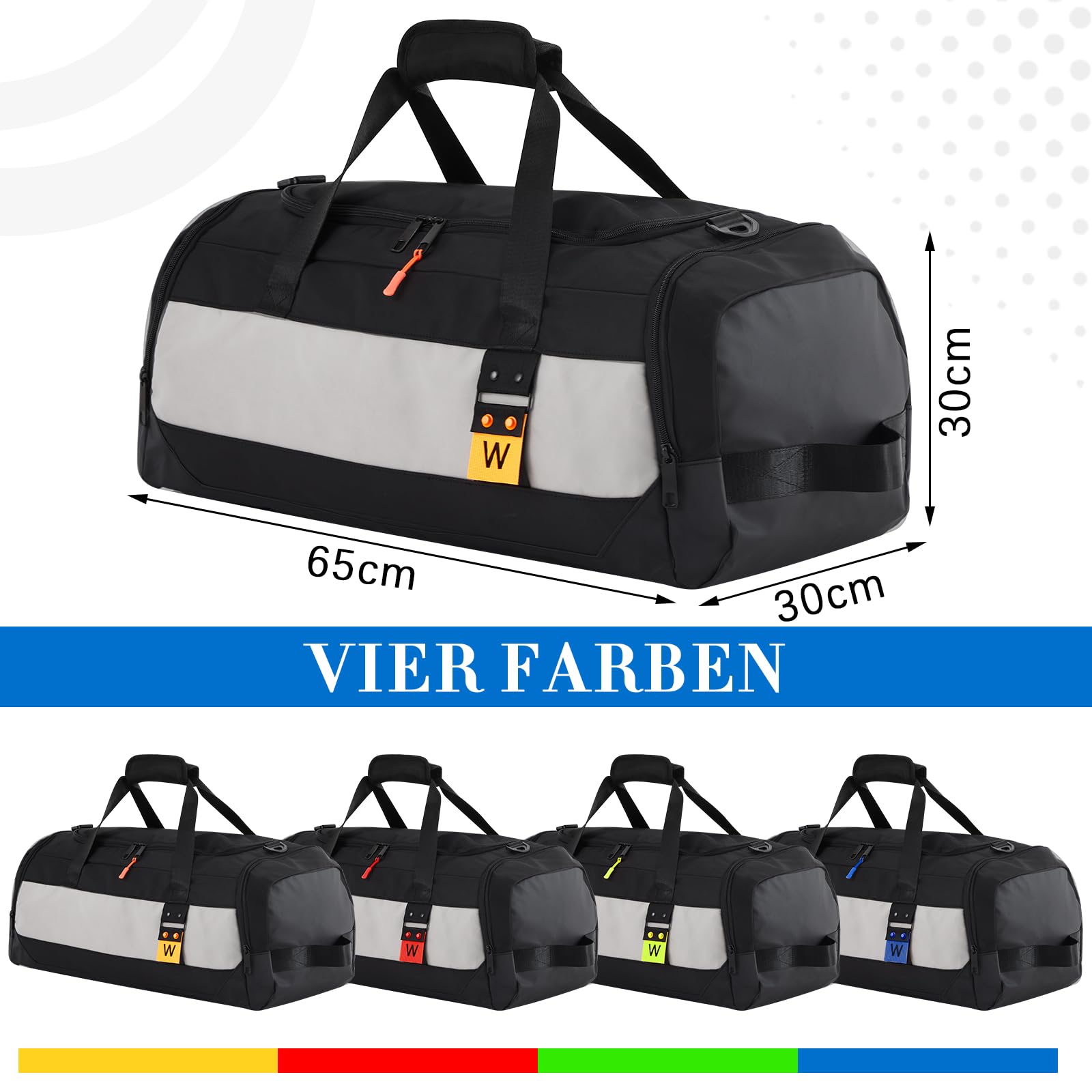 Weewooday Lot de 4 Sacs pour Coffre de Toit 60 cm 54L Duffel avec 4 Fermetures Éclair de Marquage d'Identification Sac de Voyage Noir avec Compartiment à Chaussures pour Coffre Toit de Voiture(Mode)