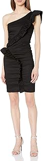 womens Solid Cotton Metal One Shoulder Ruffle Dress, Black, 8 - Buy now