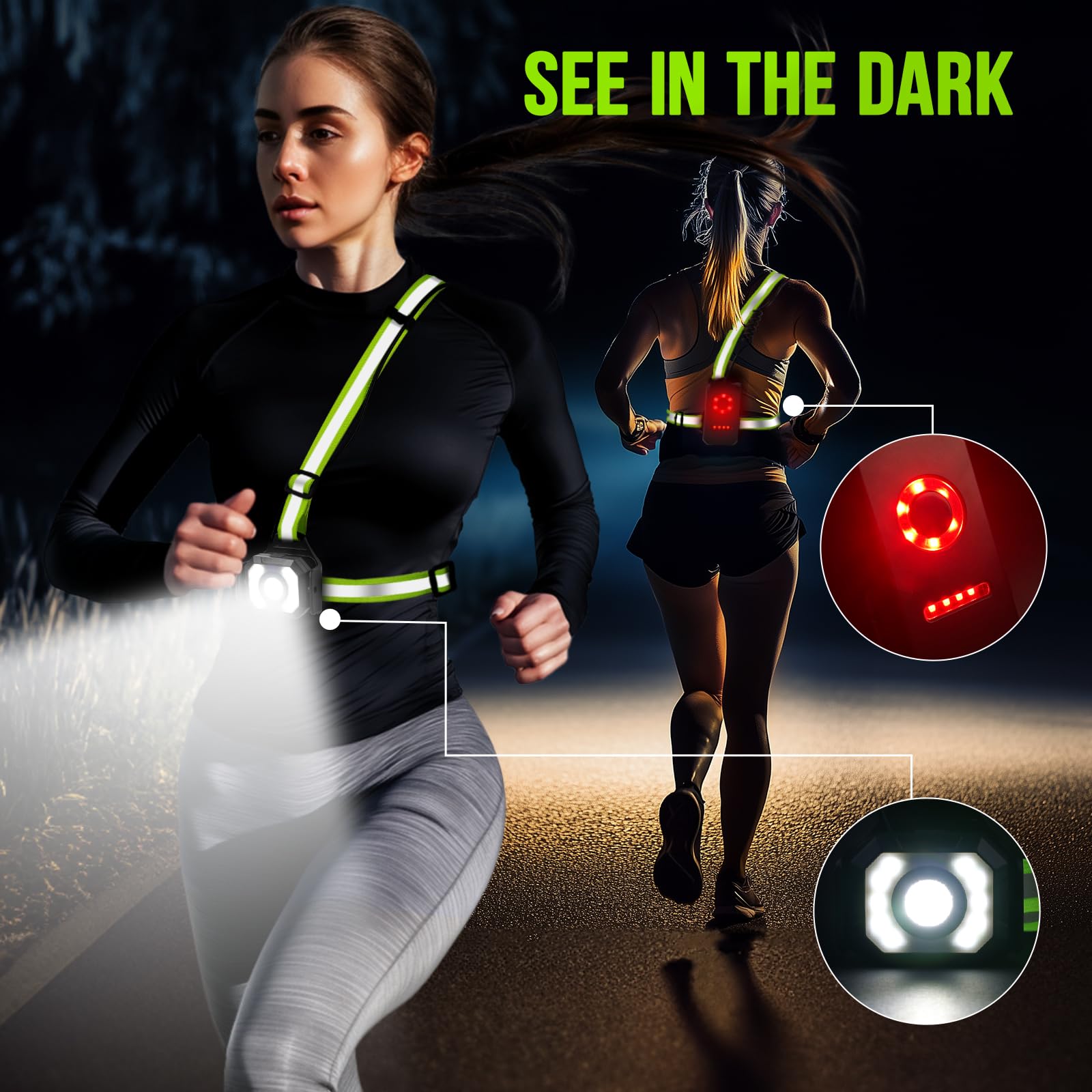 Luce da Corsa Ricaricabile Tramite USB, 5 Modalità Luce Running, Impermeabile, Dimmerabile a 90°, 500 Lumen, Ricaricabile Tramite USB, Ideale per Corsa, Camminata e Sport All'aria Aperta