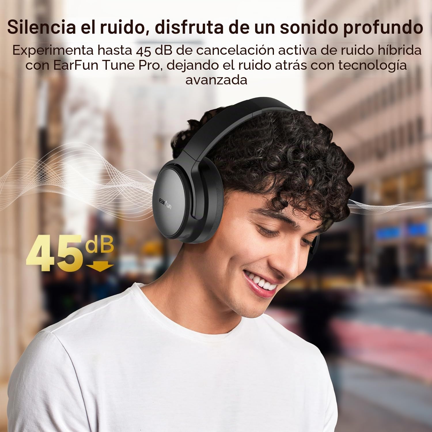 EarFun Tune Pro Cascos Bluetooth con ANC Híbrida, LDAC, 120H | Doble Altavoz, Llamadas Nítidas con 5 Mics, Graves Profundos, Ajuste Cómodo, Conexión Multipunto, EQ Personalizado vía App