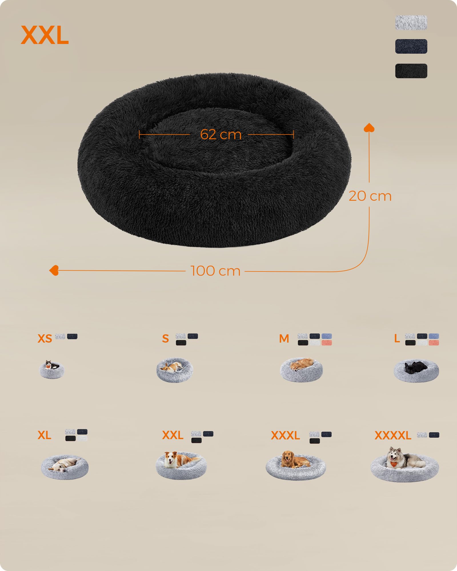 سرير مناسب للكلاب والقطط، مع سطح خارجي مصنوع من المخمل الناعم، 50 سم، لون رمادي PGW037G01، من العلامة التجارية فيندريا
