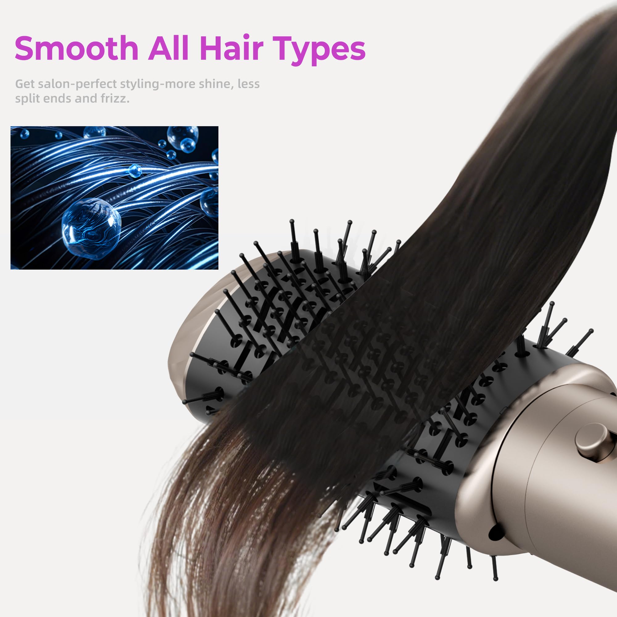 6 en 1 Hairstyler Cepillo de Aire Airstyler Secador Pelo con Difusor Moldeador Pelo con 6 Accesorios para el Peinado Cepillo Alisador Pelo Rizador Pelo Ondas Caja Regalos para Mujer, Oro-platino