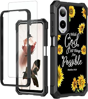 for Cricket Debut S3 2024/AT&T Vista 2 Phone Case with Tempered Glass Screen Protector,Full-Body Hard PC & Soft TPU Bumper Shockproof Protective Case-Sunflower Matthew 1926