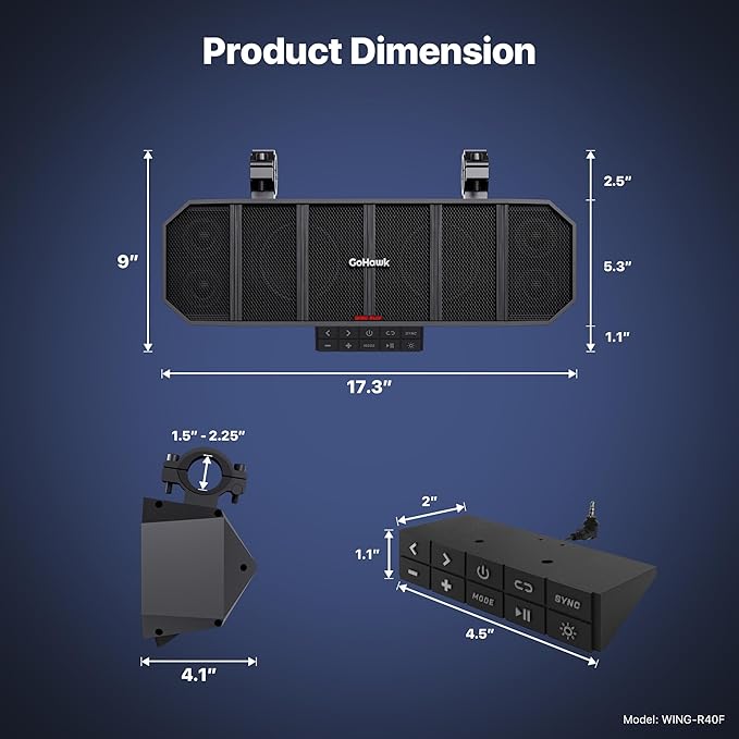 Barra de Sonido GoHawk UTV 17" Impermeable 400W Bluetooth Luces LED miniatura 7