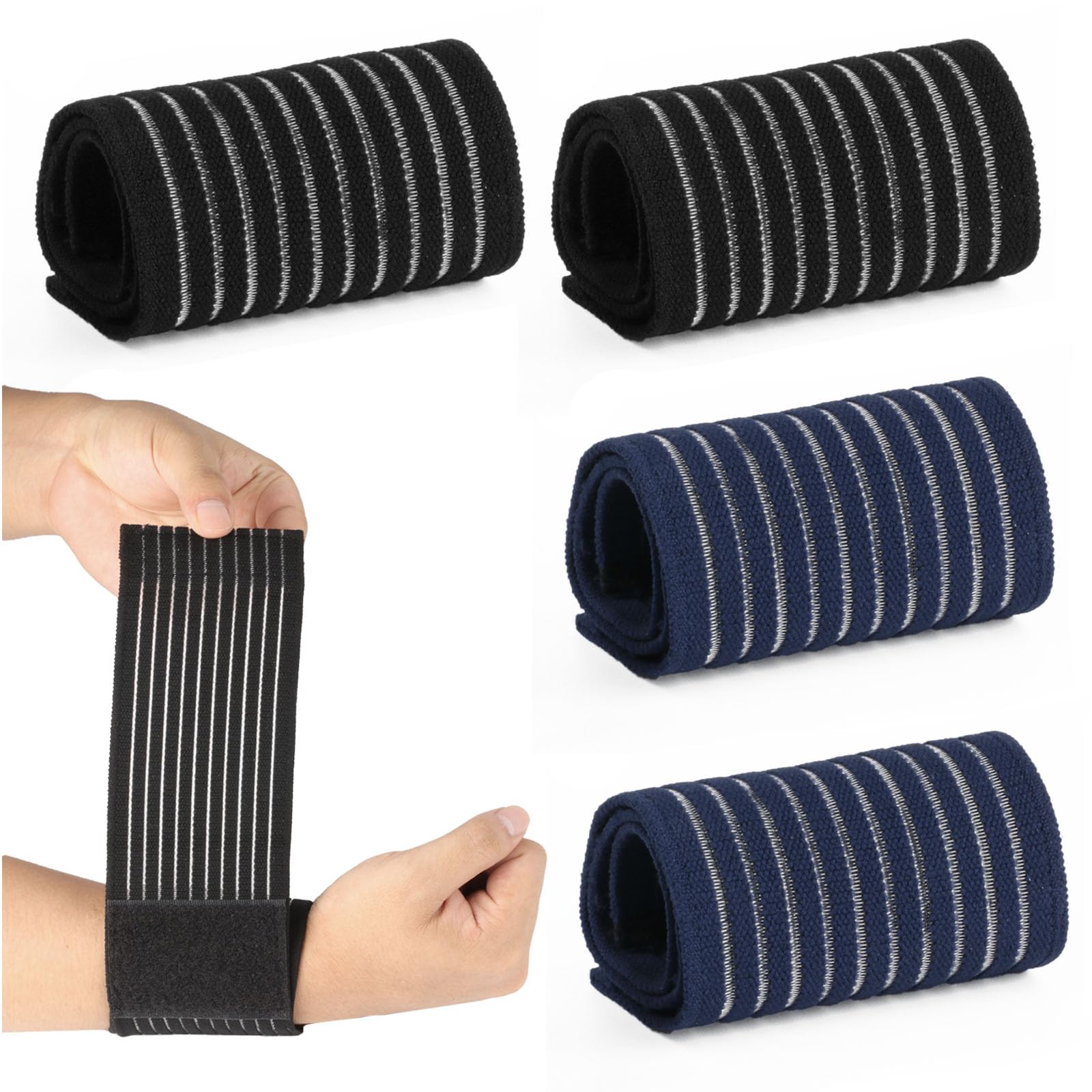 4 Pcs Wrist Straps, Elastic Wrist Band, Adjustable Wrist Support, Hand & Wrist Braces, Breathable Sports Wrist Wraps, Compression Wristband for Gym, Fitness, Women, Men
