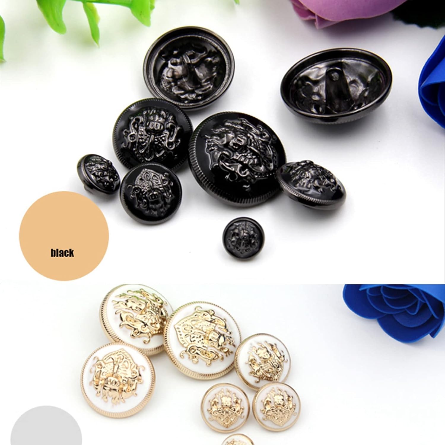 Fashion Decorative Metal Buttons,10pcs 10-28mm Metal Buttons Coat Buttons for Clothing Coat Sewing Supplies Garment Accessories, Black, 18mm (Color : Gold White, Size : 10mm)