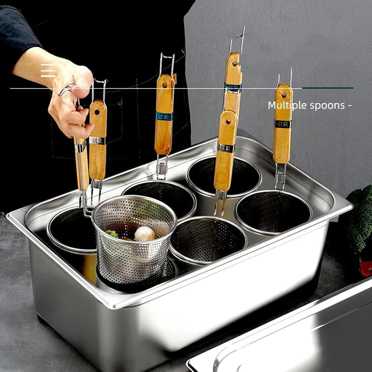 Olla de pasta con colador, olla cuadrada de acero inoxidable para fideos y verduras, diseño de 4 agujeros, ideal para uso comercial en cocina, duradera y versátil