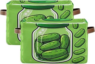 Storage Basket Pickles Cucumber Canning Fabric Storage Organizer Box Bin for Shelf Closet Nursery Laundry, Large Collapsible Cube Baskets with Handles 2 Pack