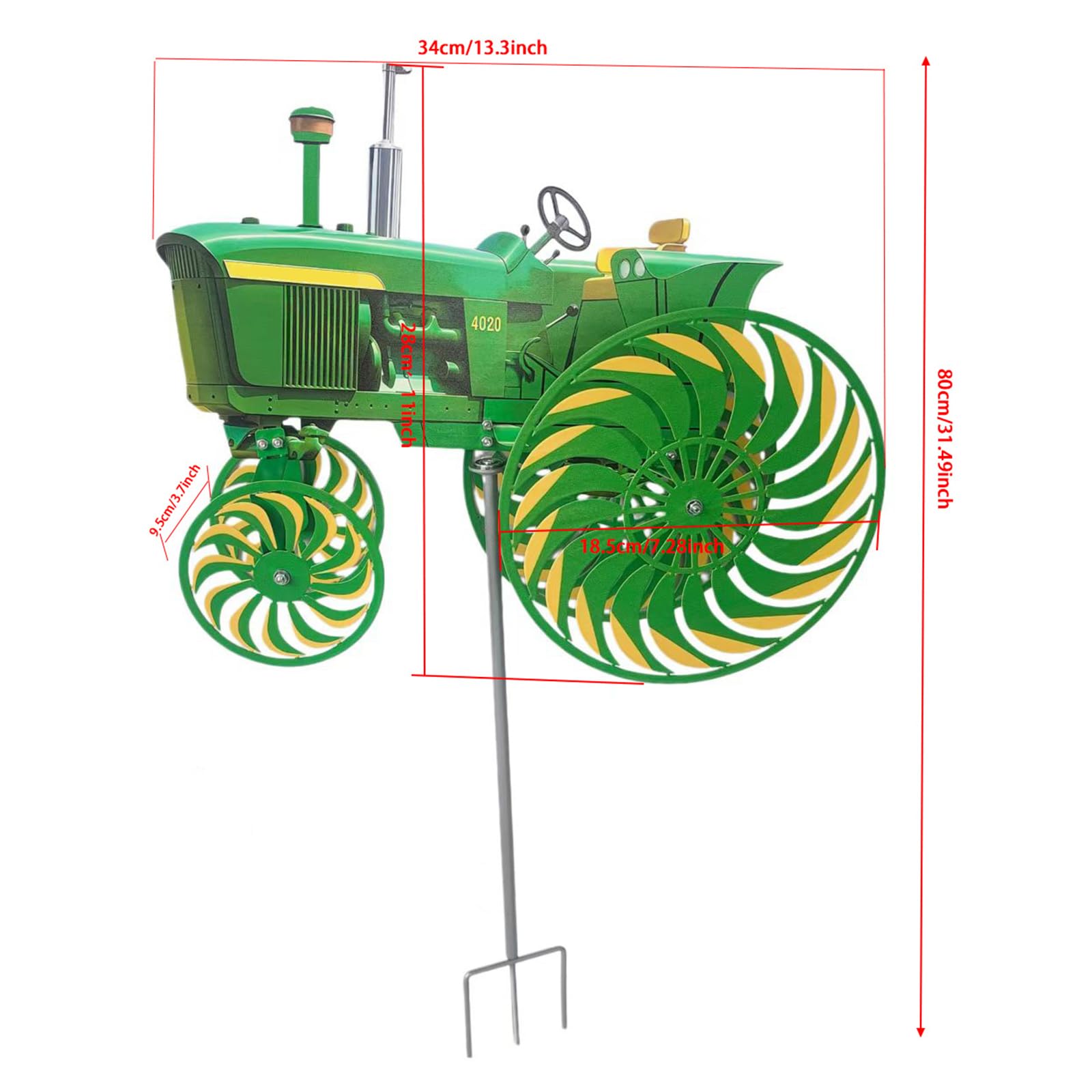 Moulin à Vent de Jardin Tracteur Vert, Ornement à Piquer avec Roue Tournante, Idéale pour Terrasse, Cour et Jardin (Vert)
