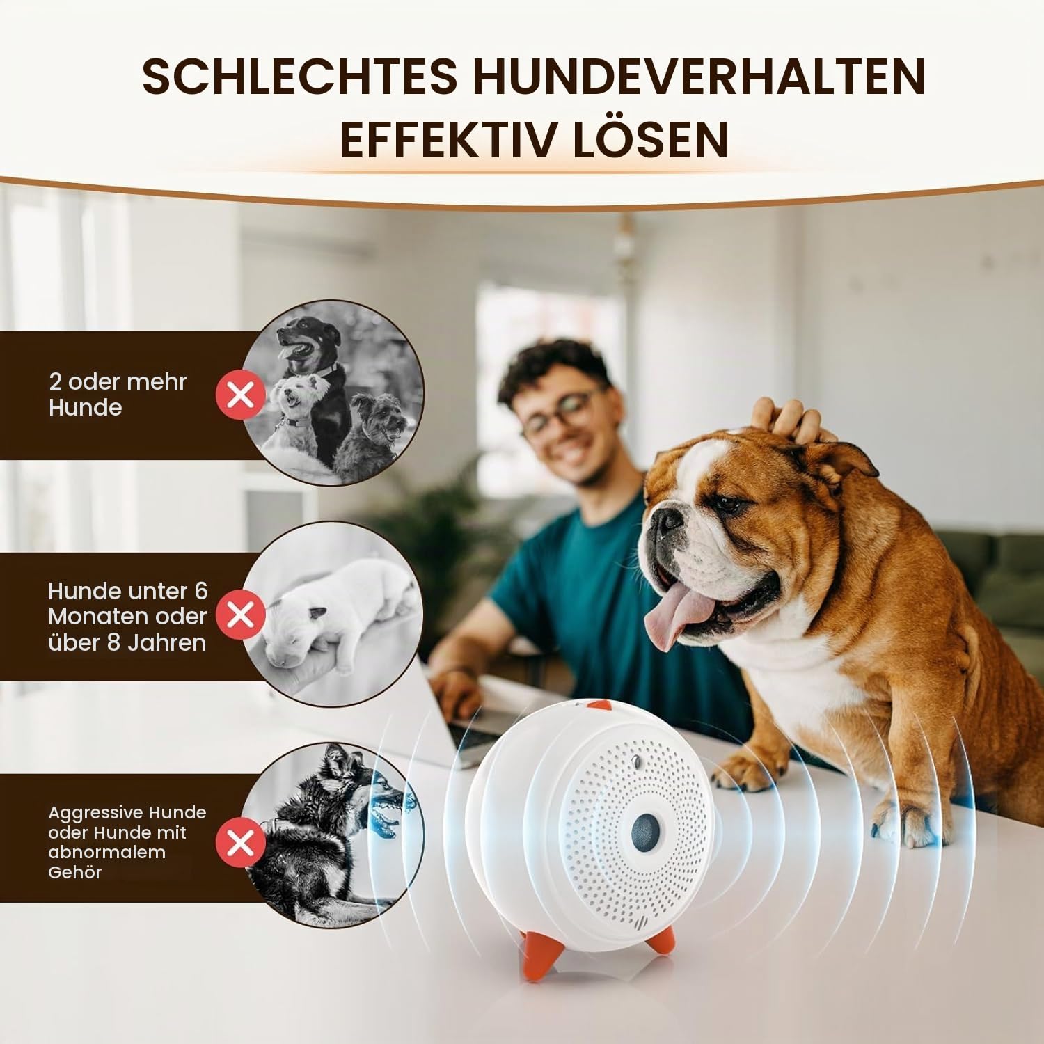 Anti Bellen Gerät, Ultraschall Anti-Bell-Gerät mit 33ft, Automatisch Antibell für Hunde, Wiederaufladbares& Wasserdichtes Hund Ultraschall Anti Bellgerät für Große KleineHunde Innen Außenbereich
