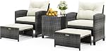 ORALNER 5 Ensemble de meubles de patio avec ottoman, ensemble de conversation en osier Chaises en rotin avec/Coussins, Table à café en verre, Bistro pour salon extérieur pour porch Balcon Garden Deck Poolside (Gray)