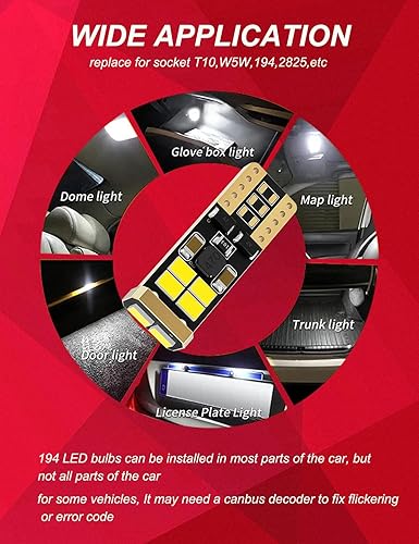 Miniatura 7 de Bombillas LED Canbus 168 T10 194 12-24V 10-3020SMD 6500K blancas superbrillantes para cúpula mapa, puerta, maletero, cortesía, luces de matrícula,