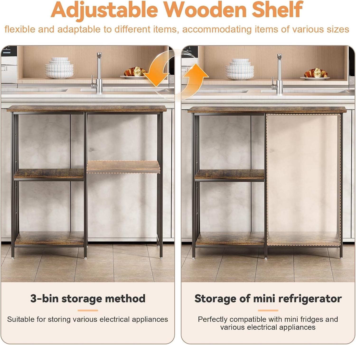 Baker's Rack | 4-Tier Microwave Oven Stand Table | Mini Fridge Stand with 42" Tall,Storage Shelves | Adjustable Shelves Freestadning for Kitchen,Living Room,Office,Patio Black