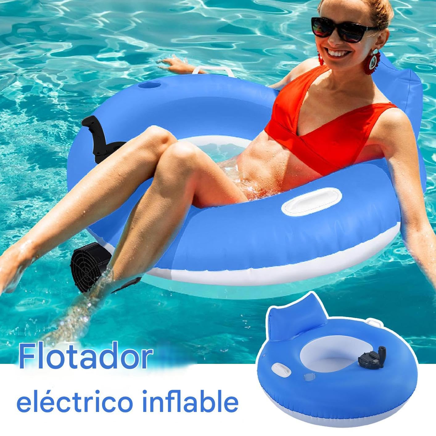 Aufblasbarer Schwimmring mit Motor – Schwimmring zum Schwimmen und für den Pool – Tragbarer schwimmender Matratzenkomfort für See Fluss Schwimmen Sonnenbaden Sommer Frauen Männer