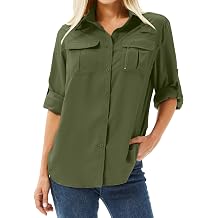 Womens Safari Shirts Long Sleeve Hiking Fishing UV Sun Protection UPF 50+,Quick Dry SPF Breathable Shirts