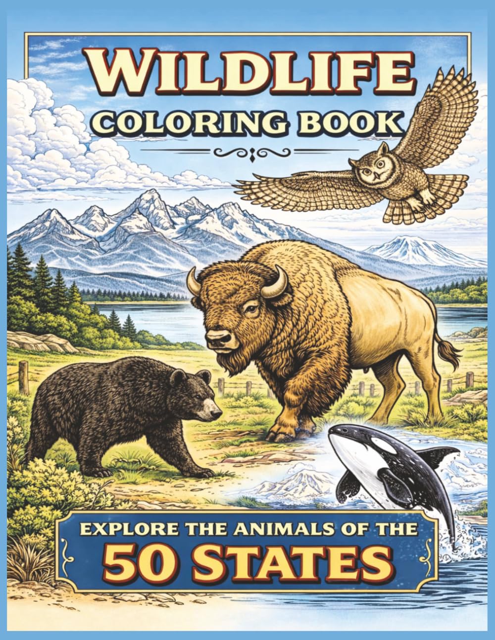 USA Wildlife Coloring Book for Adults: 50 States Wildlife Adult Coloring Book | Relaxing Nature Scenes, National Parks & American Wildlife