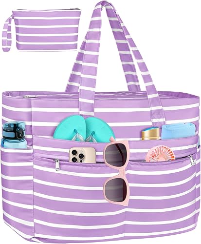 HUANLANG Extra Large Beach Bag Waterproof Beach Totes Bags for Women Men,Pool Bag with Zipper Wet Pocket