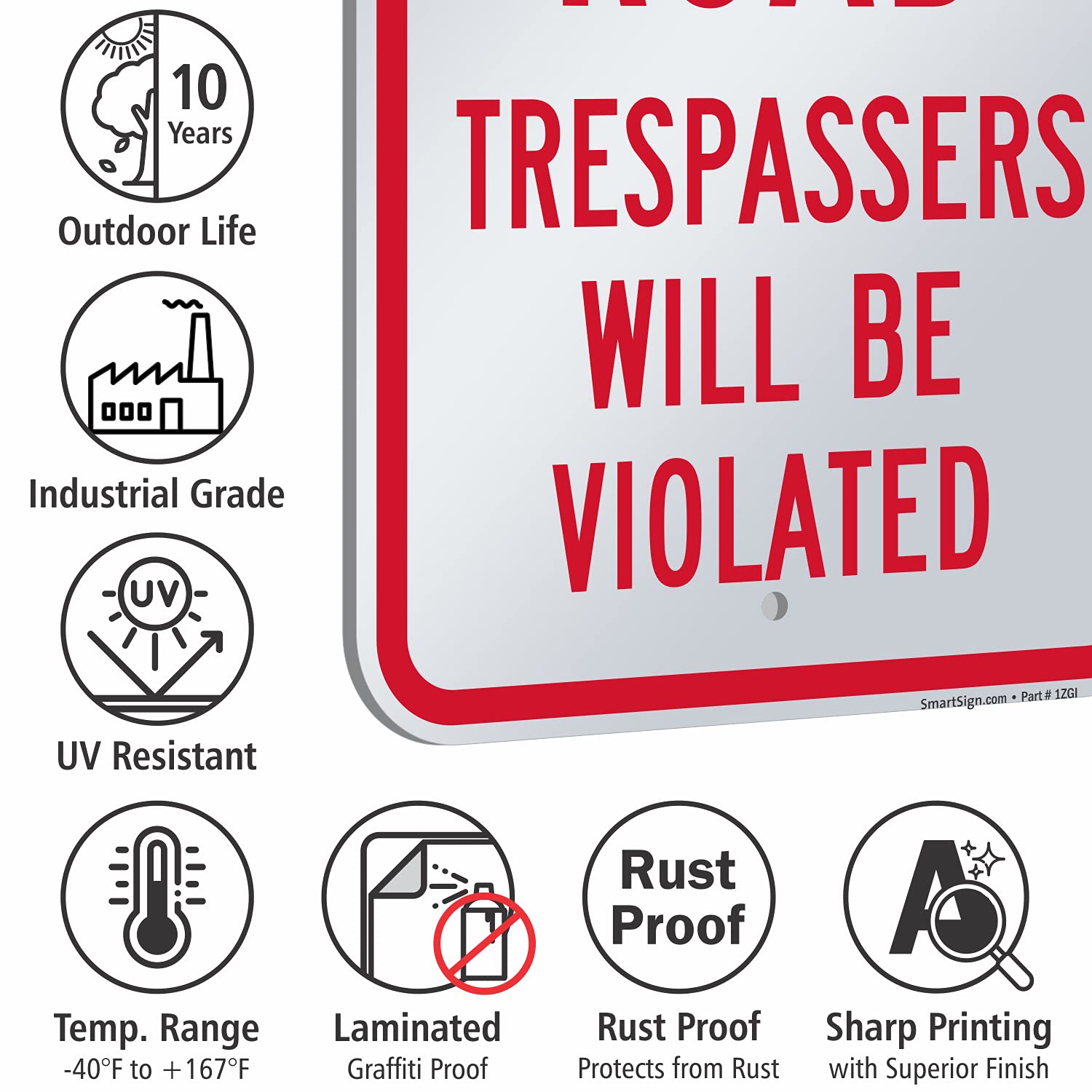 SmartSign 18 x 12 inch Funny “Private Road - Trespassers Will Be Violated” Metal Sign, 63 mil Laminated Rustproof Aluminum, Red and White, Made in USA