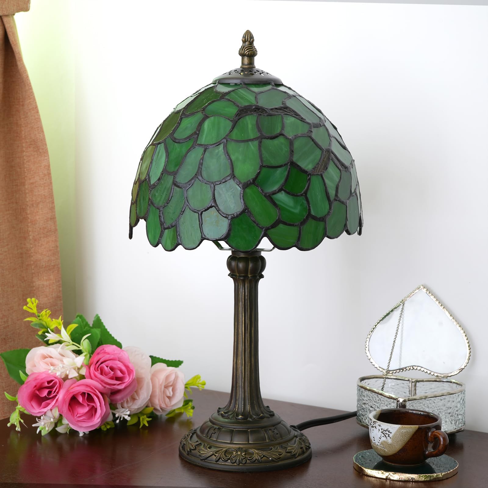 Tiffany Lampe, Nachttischlampe, Buntglaslampe für Schlafzimmer, Wohnheim, Küche, ästhetisches, süßes Wohndekor-Geschenk (Grünes Blatt)