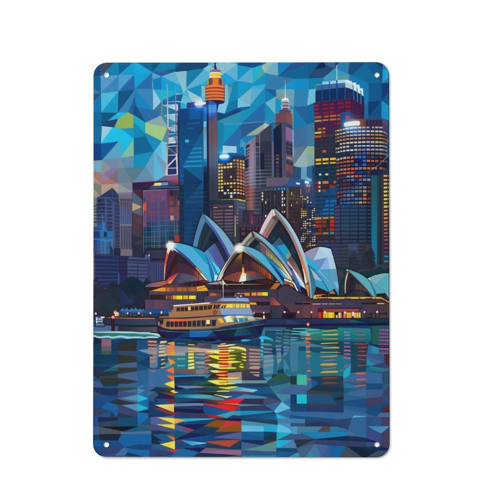 Junmoney Sydney Skyline Night Retro Tin Sign 40X30cm For Garage Or Workshop, For Furnishing A New Garage And Workshop With Retro Decor