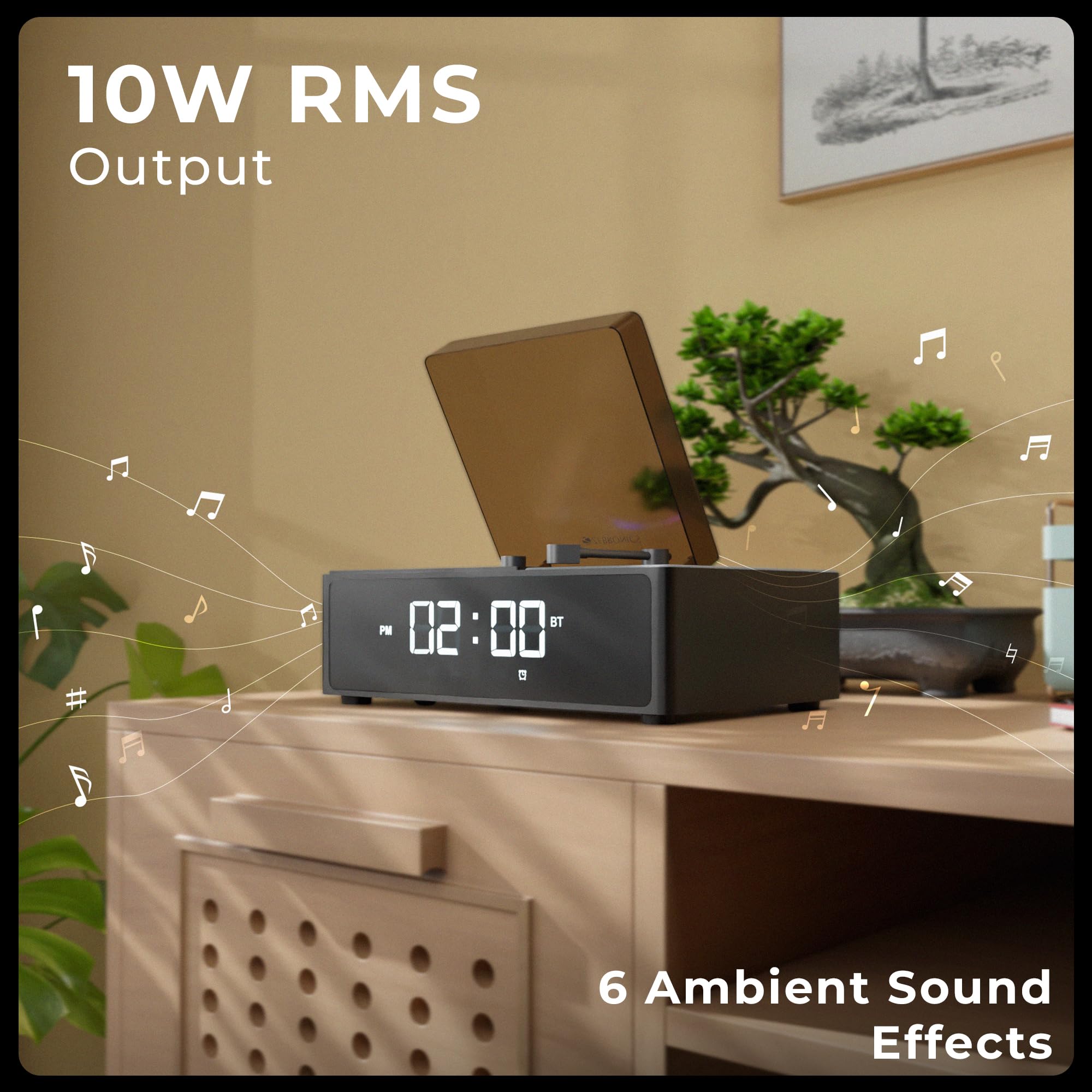 Zebronics 10W Portable Bluetooth v6.0 Speaker, Dual 5.2cm Drivers, 9hr Backup, Retro CD Design, 6 Ambient Sound Effects, TWS Support, Passive Radiator, Built-in Clock, Alarm & Call Function (Echospin) — Amazon image 2