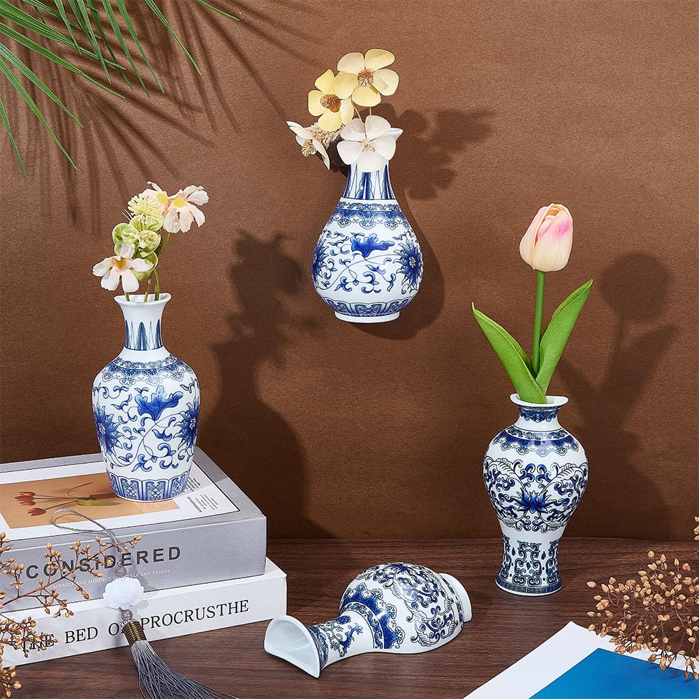 OLYCRAFT 4pz 4 stili Piccoli Vasi Cinesi Blu e Bianchi Vasi Decorativi In Ceramica Da Parete Vaso Da Fiori In Ceramica per Decorazioni per Interni Casa Fiori Secchi e Piante Finte Verdi