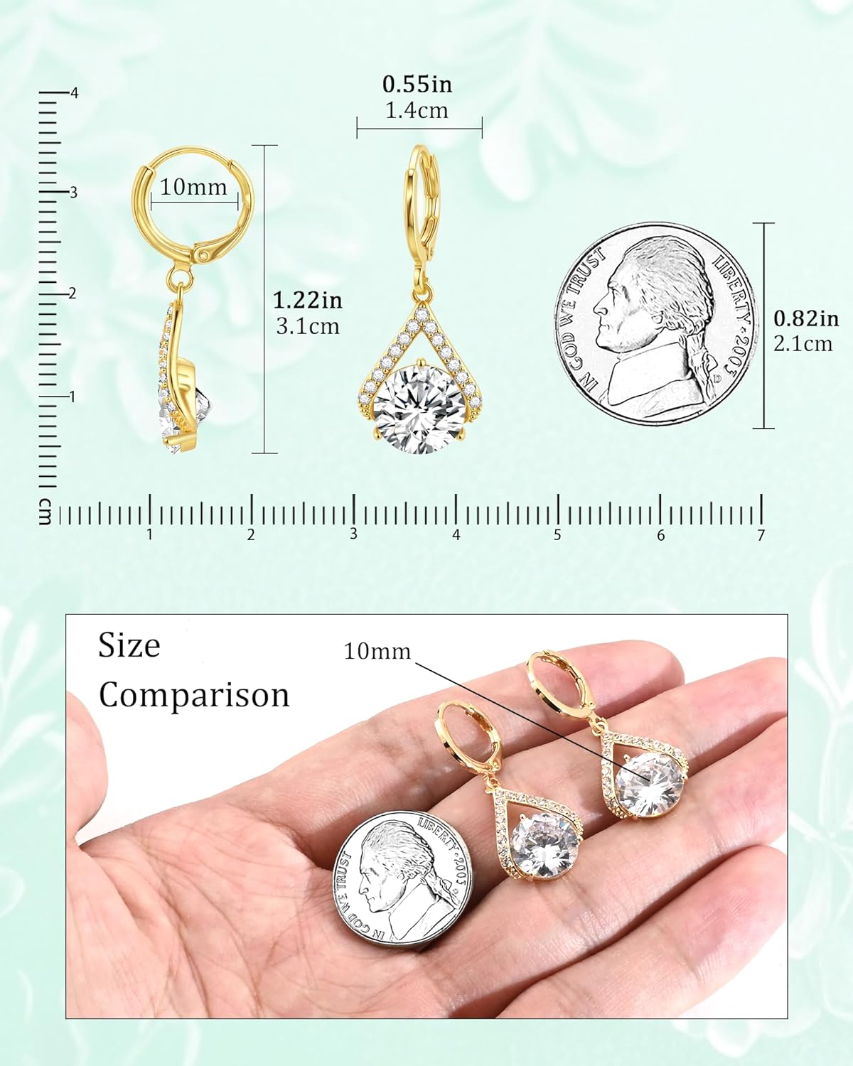 14K Gold Plated Round CZ Drop Dangle Earrings with 10MM Cubic Zirconia, Hypoallergenic Small Gold Huggie Hoop Earrings, Accents for Everyday Elegance - Image 4