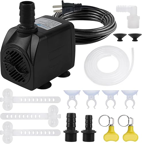 Pequeñas bombas sumergibles para exteriores, bomba de agua duradera de 25 W para exteriores de 480 GPH con tubo de 6.5 pies y 4 boquillas para