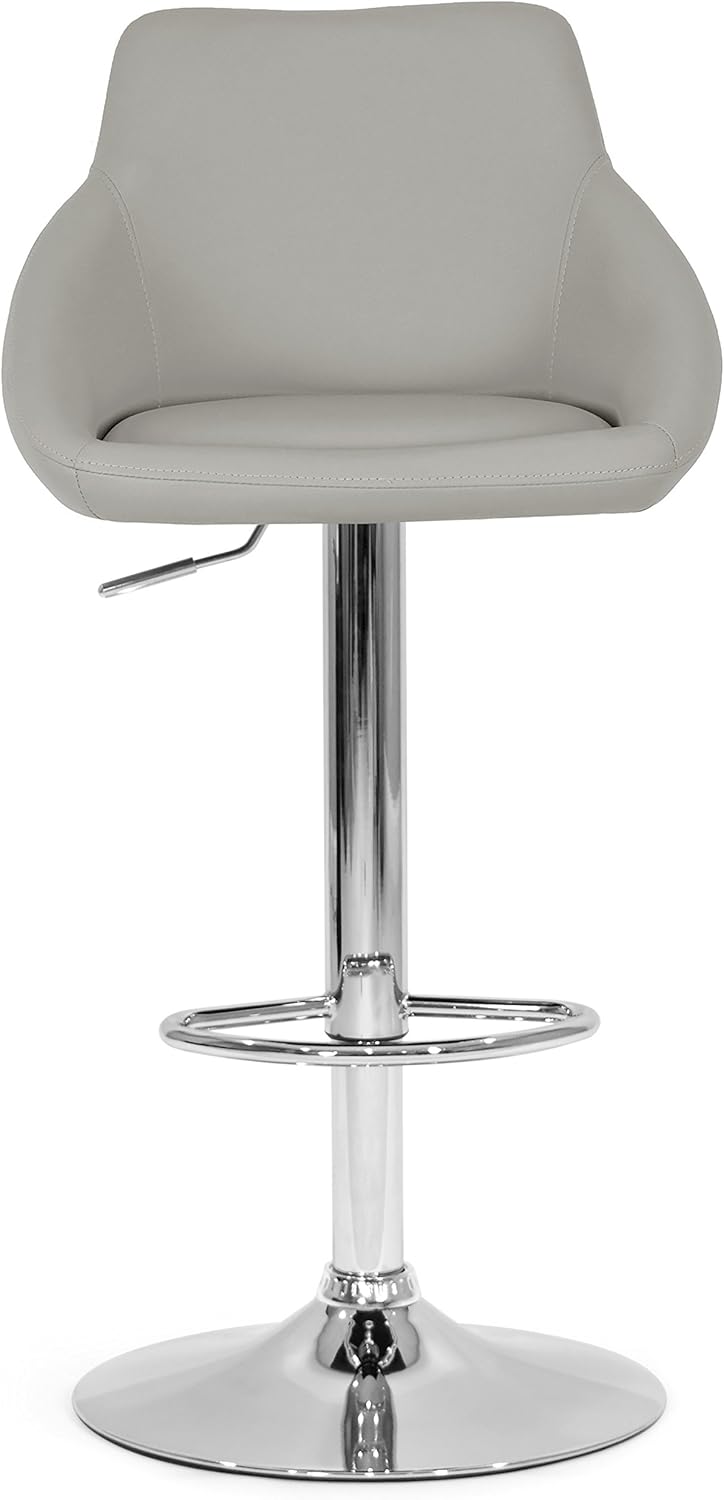 Glamour Home Set of 2 Alani Ashy Gray Adjustable Height Swivel Bar Stool in Faux Leather