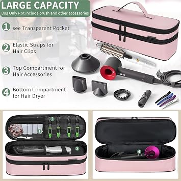 Travel Carrying Case Compatible with Shark Flexstyle,Storage Case for Revlon One-Step Hair Dryer and Volumizer Hot Air Brush Portable Organizer Bag for Dyson Airwrap Styler,Pink,15 IN