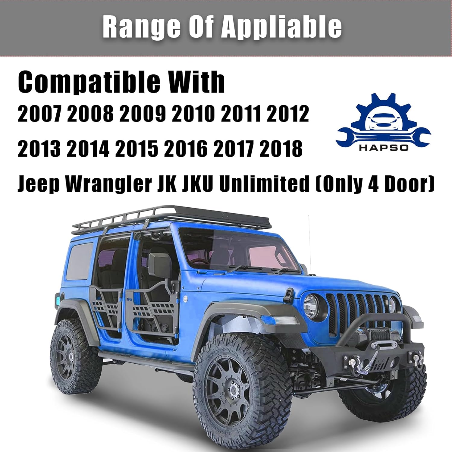 For Jeep Wrangler JK Tube Tubular Half Doors Compatible With 2007-2018 Jeep Wrangler JK Unlimited 4-Door Sahara Rubicon Front & Rear Sport Offroad Steel Tube Doors With Side View Mirror