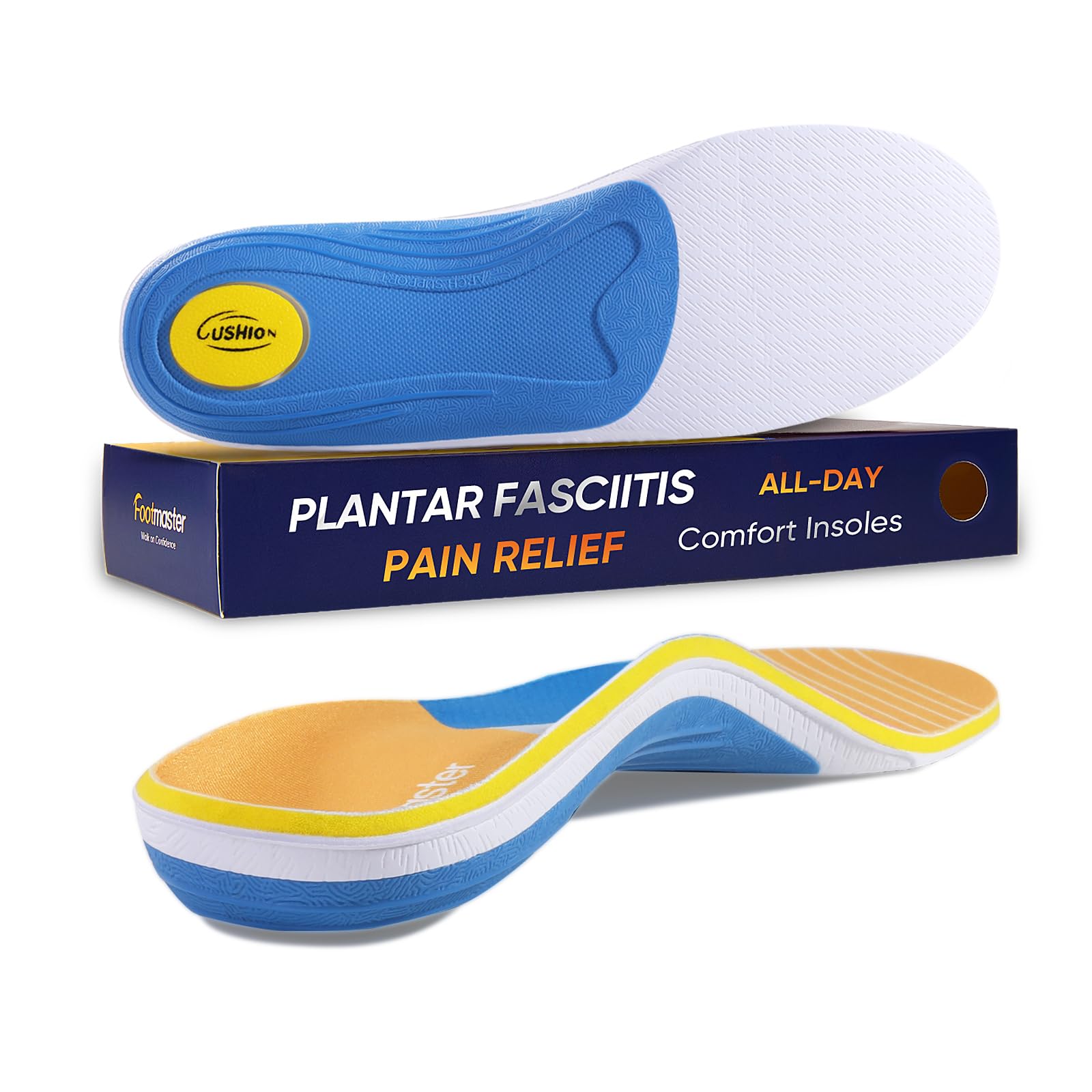 Footmaster Orthopädische Einlegesohlen für Fußgewölbestütze,Plantarfasziitis, Plattfüße, Fersensporn Einlagen,Fersenschmerzen für Damen & Herren