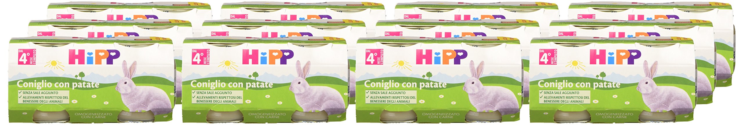 HiPP - Omogeneizzato di Carne per Neonati, Gusto Coniglio con Patate, Senza glutine, Senza Sali e Aromi Aggiunti, 24 Vasetti da 80 g