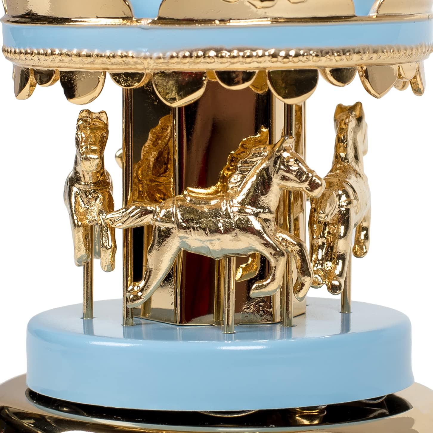 Splendid Blue Animated Carousel Music Box with Up and Down and Revolving Action Playing Carousel Waltz