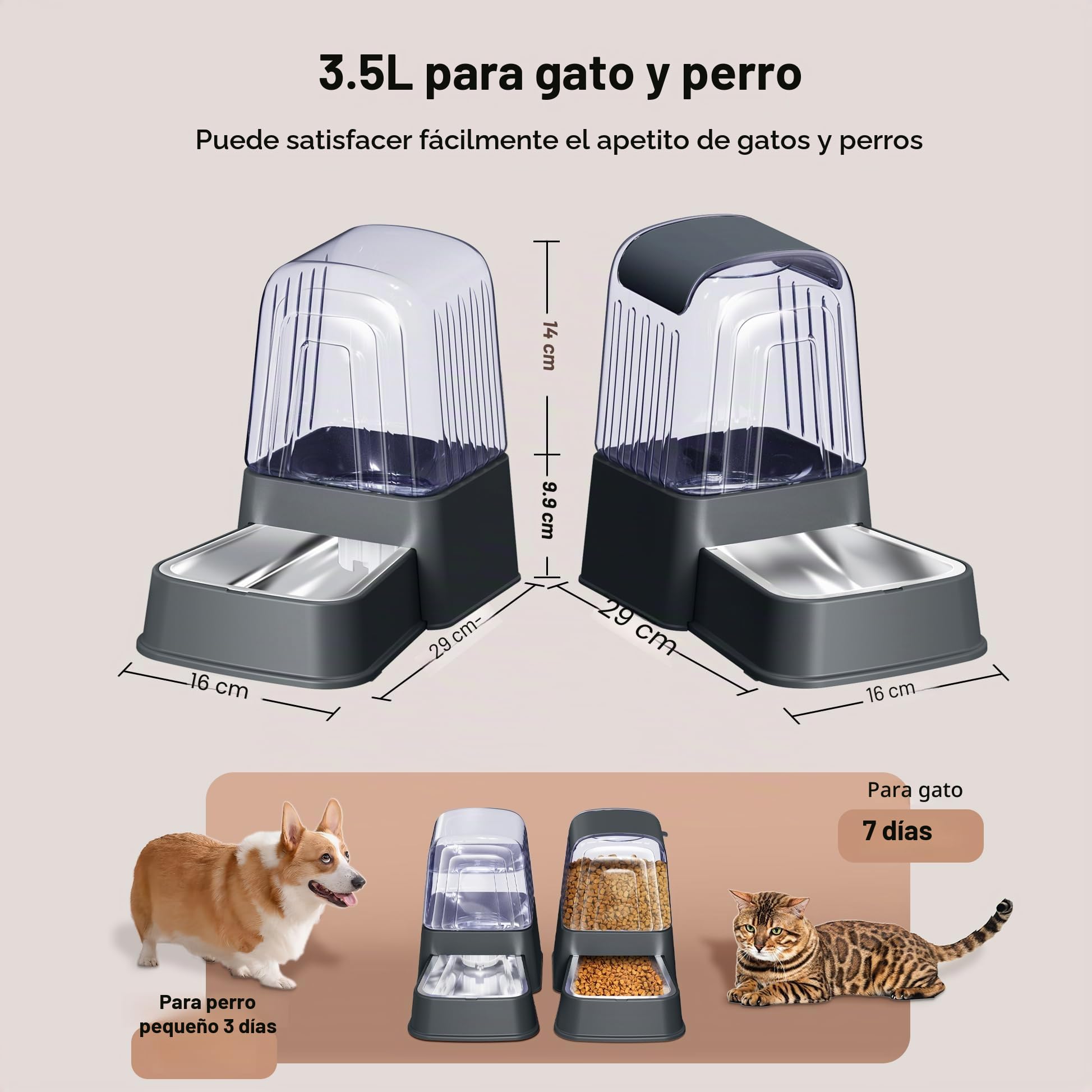 Juego de comedero automático de Alimentos y Agua para Perros y Gatos con Cuencos de Acero Inoxidable, comederos de Agua y Alimentos para Mascotas por Gravedad, 100% Libre de BPA, Gran