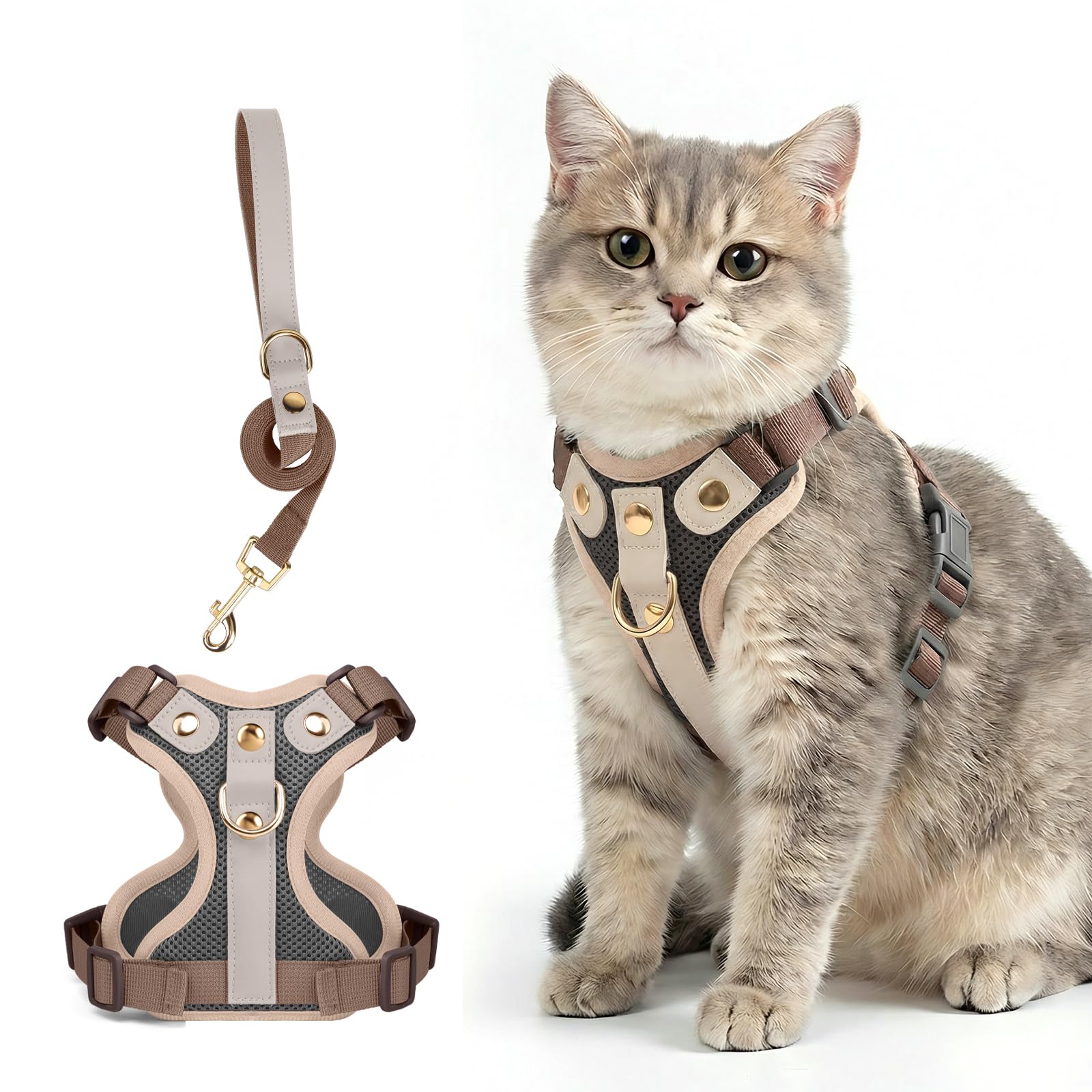 Modernest Cat Harness and Lead Set, Adjustable Kitten Harness and Lead Set with Premium Microfiber Leather Trim, Escape Proof Reflective Cat Vest Harness with Leash Sets for Cats Walking — image 1