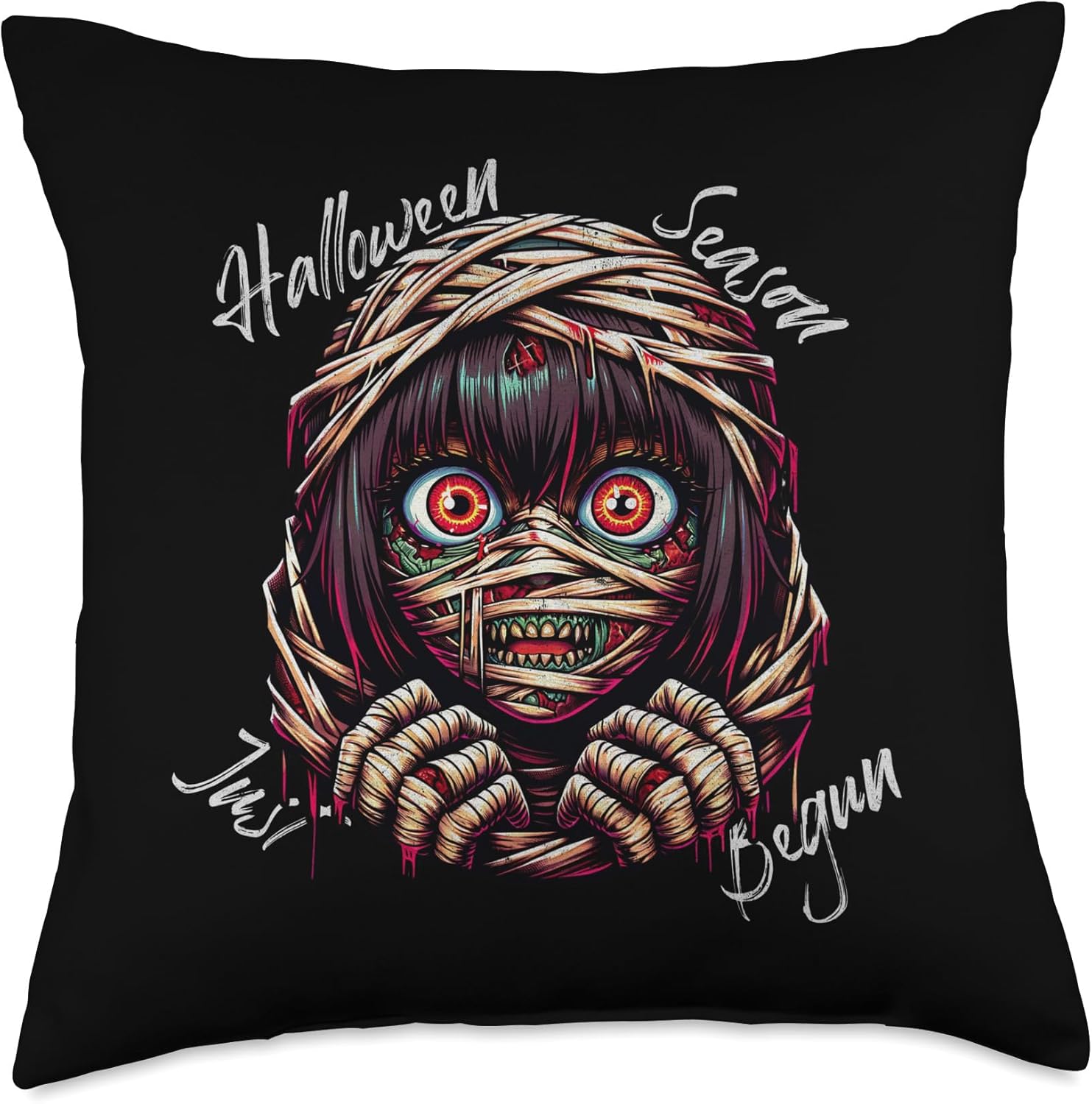 Halloween season just begun Mummy anime girl Throw Pillow