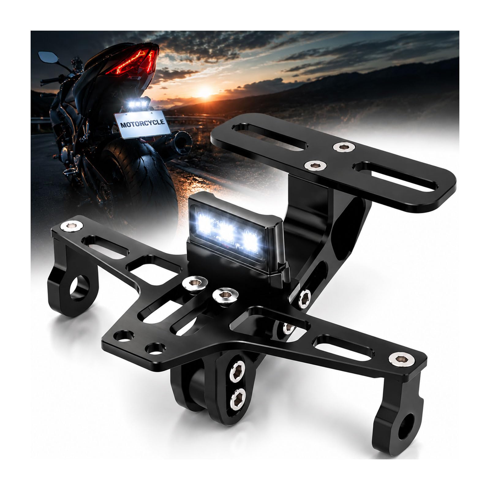 Support plaque Gogoro Viva 2019-2026 avec LED en aluminium CNC