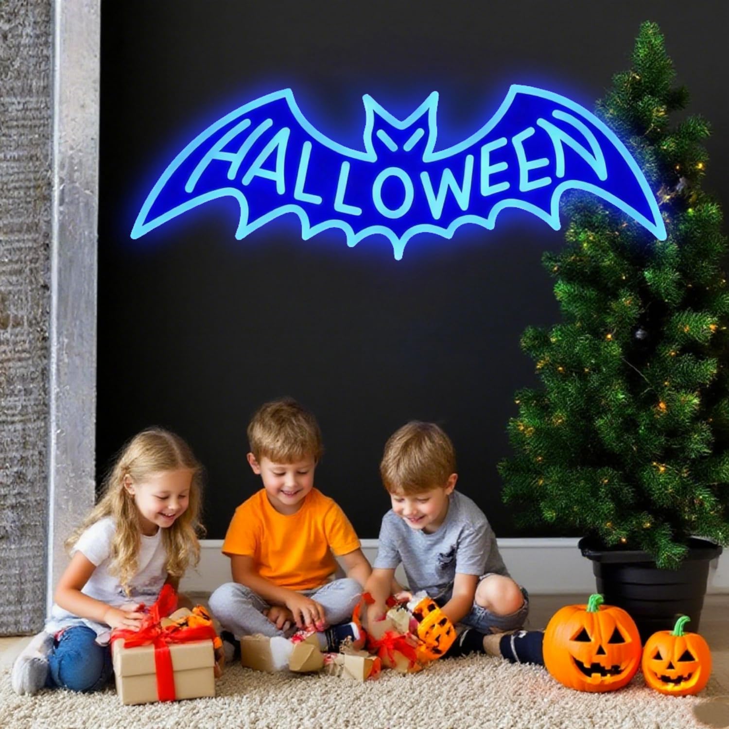 HFHungkeong LED Bat Neon Sign Light Arcylic Halloween Bat Light up Signs Banner with Dimmable Switch and Hanging Chain for Halloween Desktop Table Fireplace Bar Party Decorations - Image 4